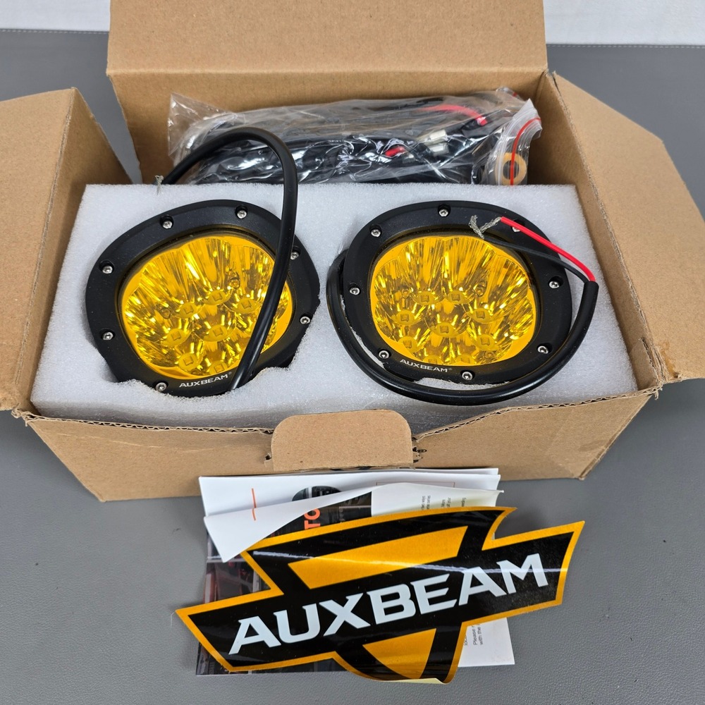 Auxbeam 4" Amber LED Lights Round Off-Road Driving Fog Lights For Jeep Wrangler